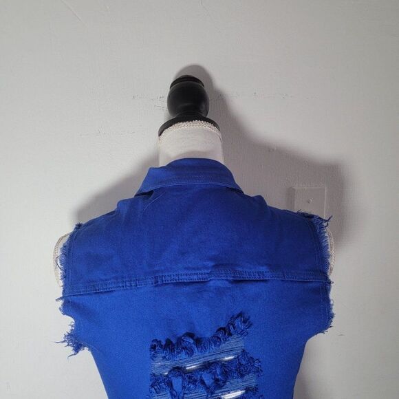 Aroma Womens Dark Blue Distressed Collared Button Front Jean Denim Dress Small - Picture 6 of 10